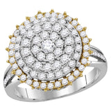 14kt Two-tone Gold Womens Round Diamond Right Hand Cocktail Ring 1-1/2 Cttw