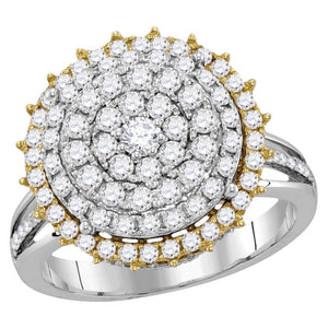 14kt Two-tone Gold Womens Round Diamond Right Hand Cocktail Ring 1-1/2 Cttw