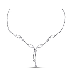 14kt White Gold Womens Round Diamond Y-Shaped Cluster Necklace 1-1/2 Cttw