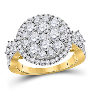 14kt Yellow Gold Womens Round Diamond Right Hand Cluster Ring 2.00 Cttw