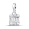 14kt White Gold Womens Baguette Diamond Fashion Cluster Pendant 1/5 Cttw