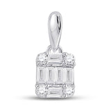 14kt White Gold Womens Baguette Diamond Fashion Cluster Pendant 1/5 Cttw