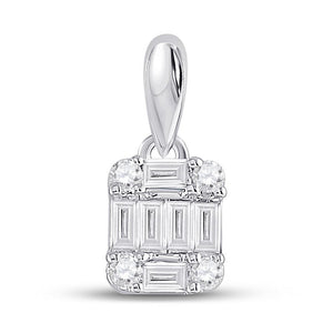 14kt White Gold Womens Baguette Diamond Fashion Cluster Pendant 1/5 Cttw
