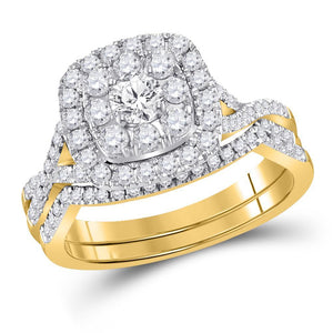 14kt Yellow Gold Womens Round Diamond Bridal Wedding Engagement Ring Band Set 1.00 Cttw (Certified)