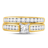 14kt Yellow Gold Womens Princess Diamond Bridal Wedding Engagement Ring Band Set 1-1/2 Cttw (Certified)
