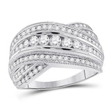 14kt White Gold Womens Round Diamond Fashion Crossover Band Ring 1.00 Cttw