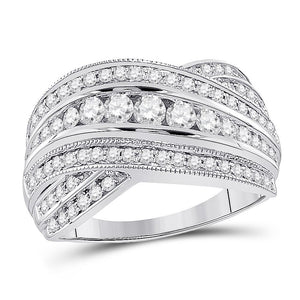 14kt White Gold Womens Round Diamond Fashion Crossover Band Ring 1.00 Cttw