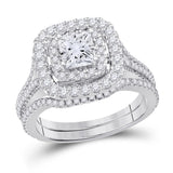 14kt White Gold Womens Princess Diamond Bridal Wedding Engagement Ring Band Set 2.00 Cttw (Certified)