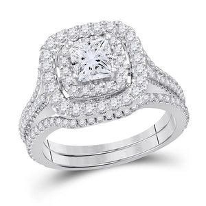 14kt White Gold Womens Princess Diamond Bridal Wedding Engagement Ring Band Set 2.00 Cttw (Certified)