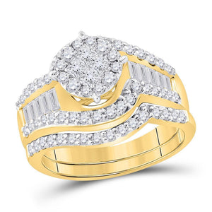 14kt Yellow Gold Womens Princess Diamond Bridal Wedding Engagement Ring Band Set 1-1/4 Cttw
