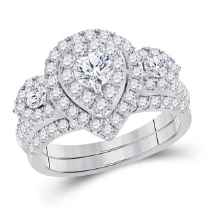 14kt White Gold Womens Round Diamond Bridal Wedding Engagement Ring Band Set 1-1/2 Cttw (Certified)