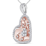 14kt Two-tone Gold Womens Round Diamond Floral Cluster Heart Pendant 1/2 Cttw