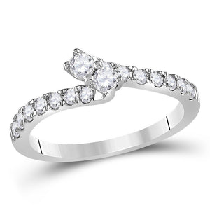 14kt White Gold Womens Round Diamond 2-stone Bridal Wedding Engagement Ring 1/2 Cttw (Certified)