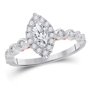 14kt Two-tone Gold Womens Marquise Diamond Solitaire Bridal Wedding Engagement Ring 3/4 Cttw (Certified)