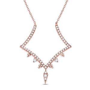 14kt Rose Gold Womens Round Diamond Modern-V Fashion Necklace 1/4 Cttw