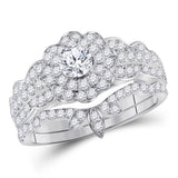 14kt White Gold Womens Round Diamond Bridal Wedding Engagement Ring Band Set 1-1/4 Cttw