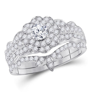 14kt White Gold Womens Round Diamond Bridal Wedding Engagement Ring Band Set 1-1/4 Cttw