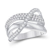 14kt White Gold Womens Round Diamond Modern Crossover Band Ring 1.00 Cttw