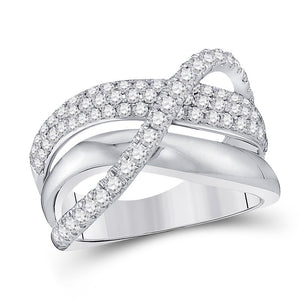 14kt White Gold Womens Round Diamond Modern Crossover Band Ring 1.00 Cttw