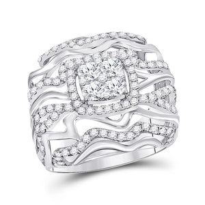14kt White Gold Womens Round Diamond Right Hand Cluster Ring 1-1/2 Cttw
