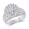 14kt White Gold Womens Princess Diamond Bridal Wedding Engagement Ring Band Set 1-1/2 Cttw
