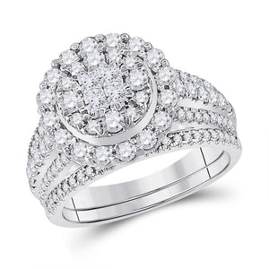 14kt White Gold Womens Princess Diamond Bridal Wedding Engagement Ring Band Set 1-1/2 Cttw