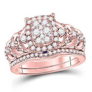 14kt Rose Gold Womens Round Diamond Bridal Wedding Engagement Ring Band Set 1.00 Cttw