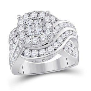 14kt White Gold Womens Princess Diamond Cluster Bridal Wedding Engagement Ring 2-1/2 Cttw