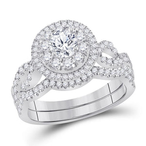 14kt White Gold Womens Round Diamond Bridal Wedding Engagement Ring Band Set 1.00 Cttw (Certified)
