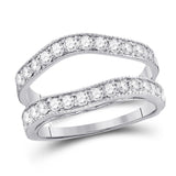 14kt White Gold Womens Round Diamond Milgrain Wrap Ring Guard Enhancer 1.00 Cttw