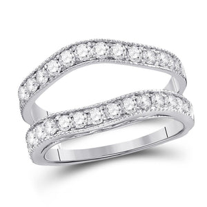 14kt White Gold Womens Round Diamond Milgrain Wrap Ring Guard Enhancer 1.00 Cttw