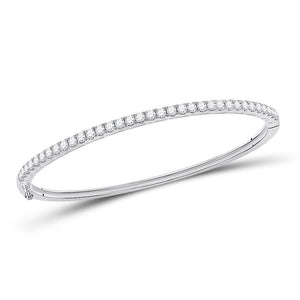 14kt White Gold Womens Round Diamond Classic Bangle Bracelet 2.00 Cttw