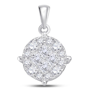 14kt White Gold Womens Princess Diamond Fashion Cluster Pendant 1/2 Cttw