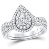 14kt White Gold Womens Pear Diamond Bridal Wedding Engagement Ring Band Set 1.00 Cttw (Certified)
