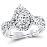 14kt White Gold Womens Pear Diamond Bridal Wedding Engagement Ring Band Set 1.00 Cttw (Certified)