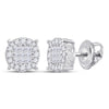 14kt White Gold Womens Princess Diamond Fashion Cluster Earrings 1.00 Cttw