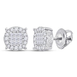 14kt White Gold Womens Princess Diamond Fashion Cluster Earrings 1.00 Cttw