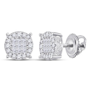 14kt White Gold Womens Princess Diamond Fashion Cluster Earrings 1.00 Cttw