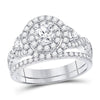 14kt White Gold Womens Round Diamond Bridal Wedding Engagement Ring Band Set 1-1/2 Cttw