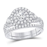 14kt White Gold Womens Round Diamond Bridal Wedding Engagement Ring Band Set 1-1/2 Cttw