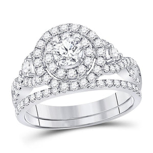 14kt White Gold Womens Round Diamond Bridal Wedding Engagement Ring Band Set 1-1/2 Cttw