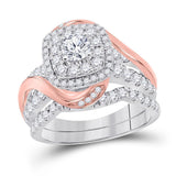 14kt Two-tone Gold Womens Round Diamond Bridal Wedding Engagement Ring Band Set 1-1/2 Cttw (Certified)
