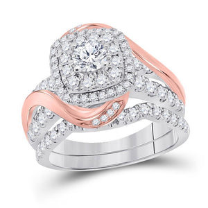 14kt Two-tone Gold Womens Round Diamond Bridal Wedding Engagement Ring Band Set 1-1/2 Cttw (Certified)