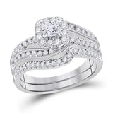 14kt White Gold Womens Princess Diamond Bridal Wedding Engagement Ring Band Set 1.00 Cttw (Certified)