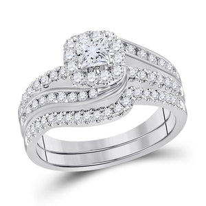 14kt White Gold Womens Princess Diamond Bridal Wedding Engagement Ring Band Set 1.00 Cttw (Certified)