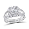 14kt White Gold Womens Round Diamond Heart Bridal Wedding Engagement Ring Band Set 1-1/5 Cttw