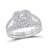 14kt White Gold Womens Round Diamond Heart Bridal Wedding Engagement Ring Band Set 1-1/5 Cttw
