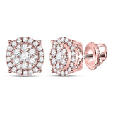 14kt Rose Gold Womens Round Diamond Halo Cluster Earrings 3/8 Cttw