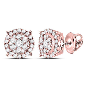 14kt Rose Gold Womens Round Diamond Halo Cluster Earrings 3/8 Cttw
