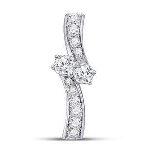14kt White Gold Womens Round Diamond Bypass 2-stone Pendant 1/4 Cttw